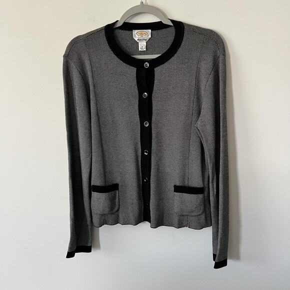 Talbots Sweater Womens Small Black White Made Italy Button Cardigan Knit Pockets - Picture 5 of 11